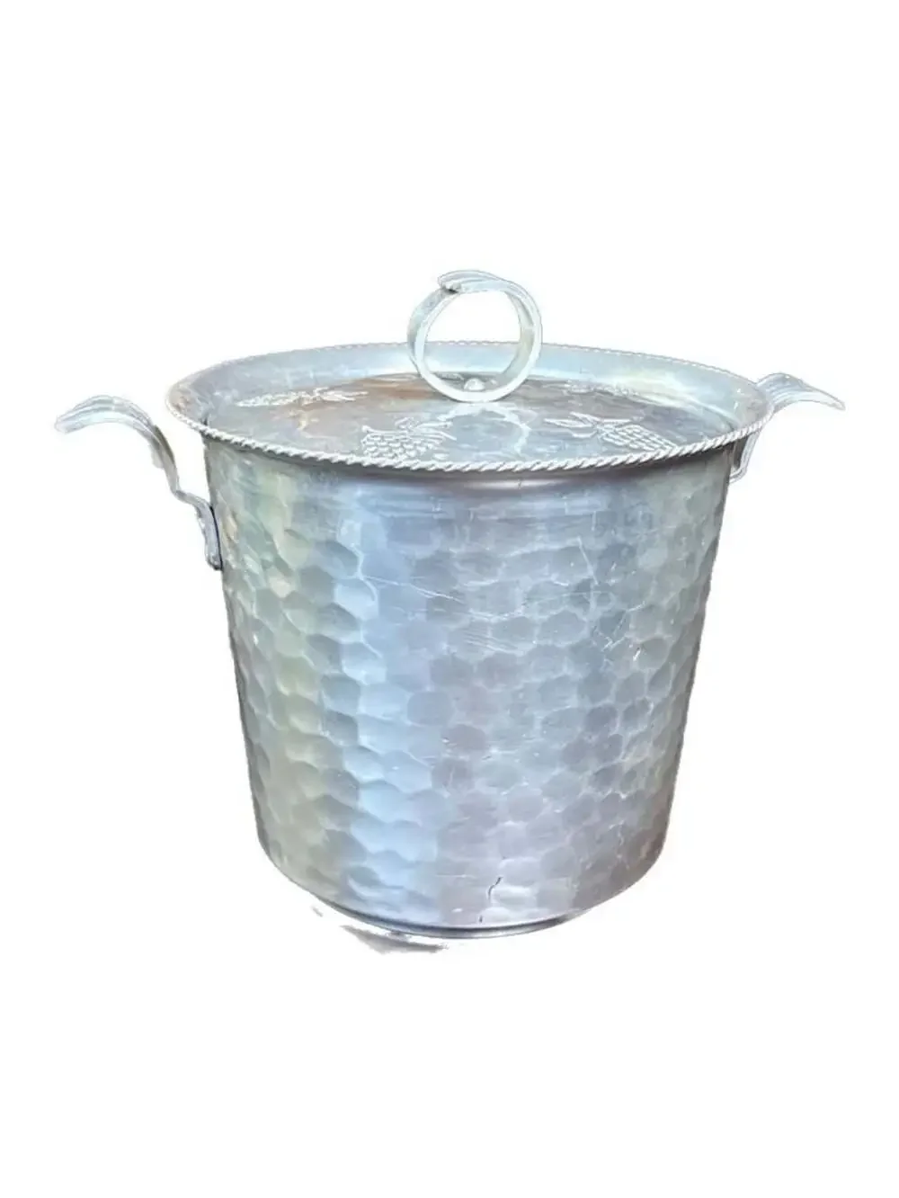 Vintage Buenilum Hand Wrought Hammered Aluminum Ice Bucket Lid Grape Detail